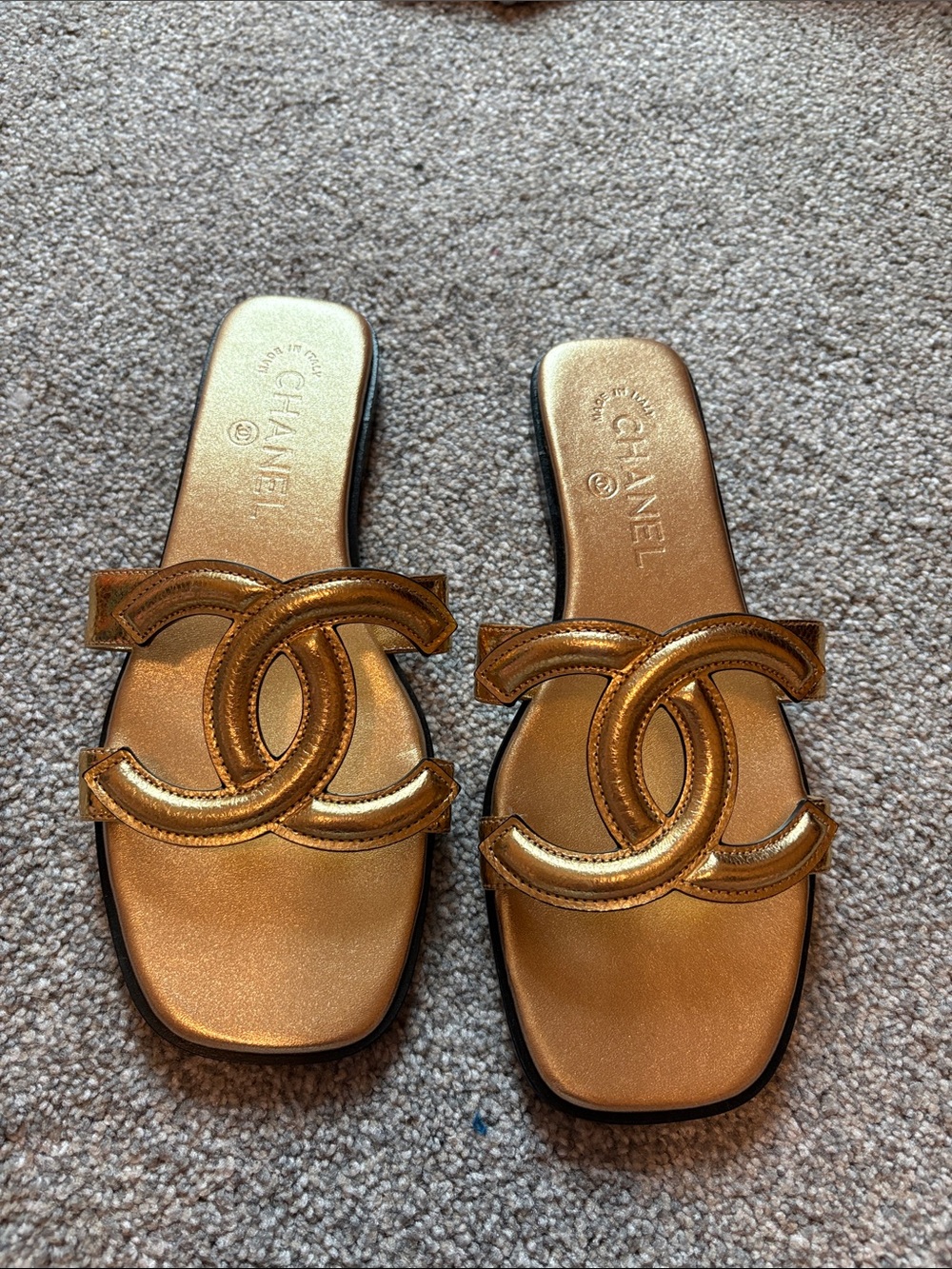 Gold Interlocking inspired CC Slide Sandals